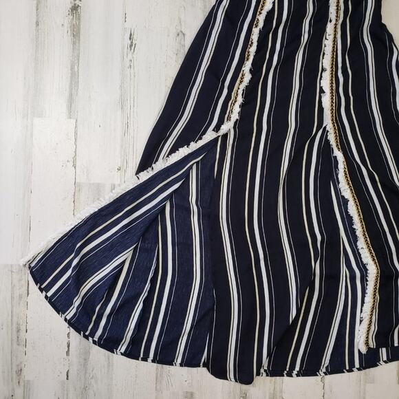 Polagram Navy Blue & White Stripe Split Maxi Skirt Women's Size Large - Picture 6 of 10
